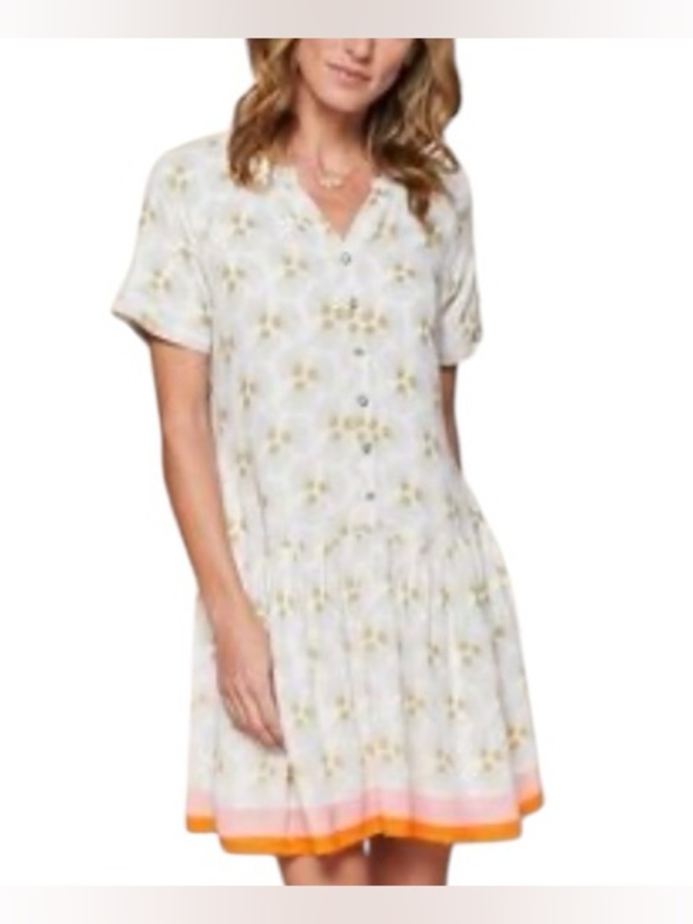 Spartina 449 Daisy Poppy Floral Button Front Short Sleeve Dress Size XL
